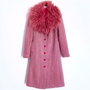 Vintage Pink Faux Fur Herringbone Coat sz 4